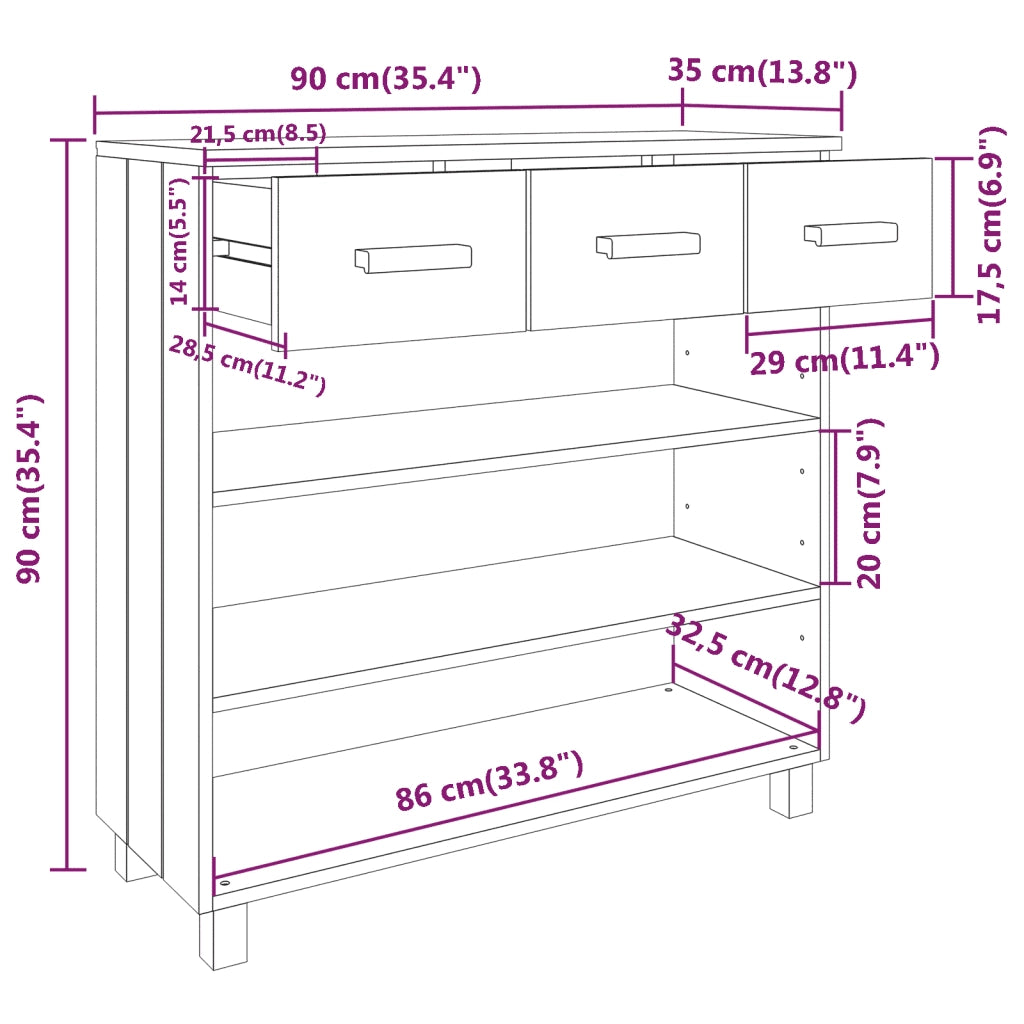 Consolle HAMAR ambra 90x35x90 cm in Legno Massello di Pino 340464