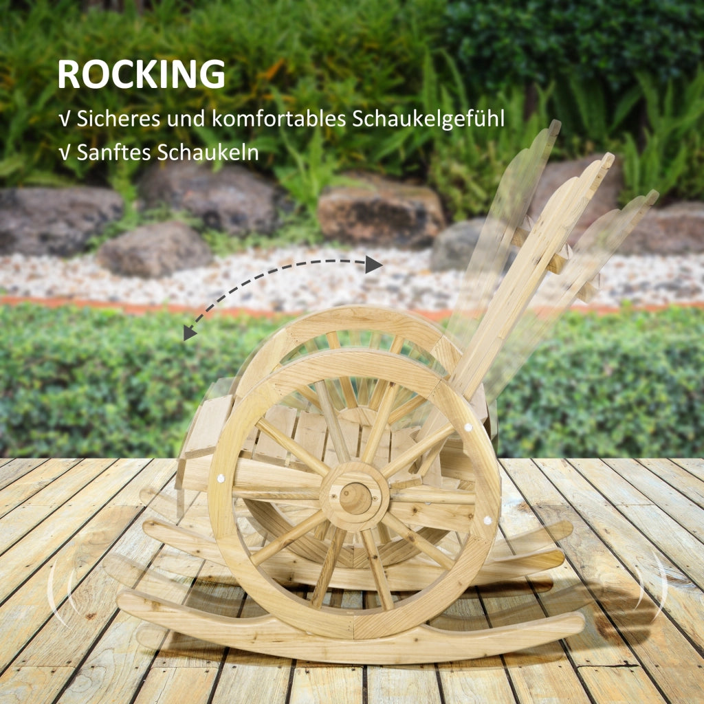 Sedia a dondolo in legno ¨C zephmum ¨C design ruota di carro, abete, 68x88x92 cm