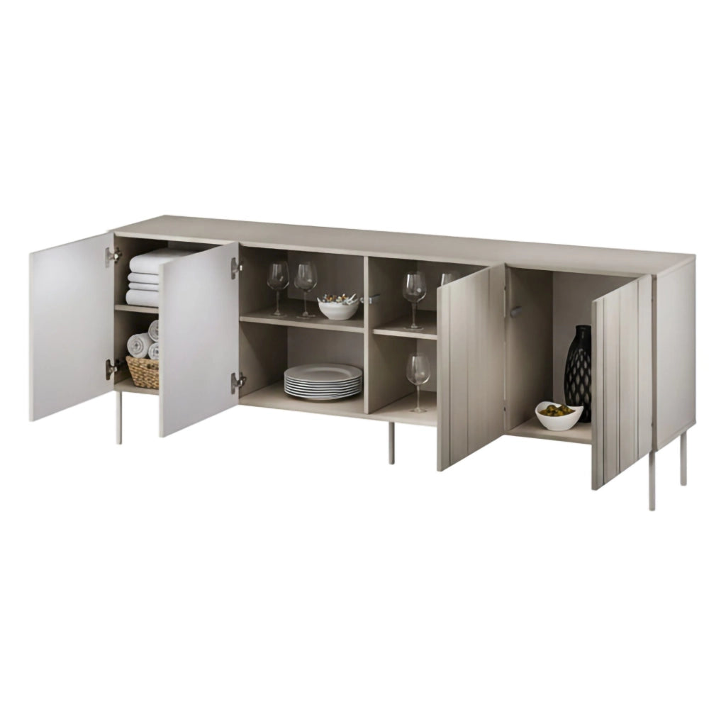 Credenza Gerace, Madia da salotto con quattro ante battenti e vani interni, Rialzata da terra, 201x42 h75 cm, Beige