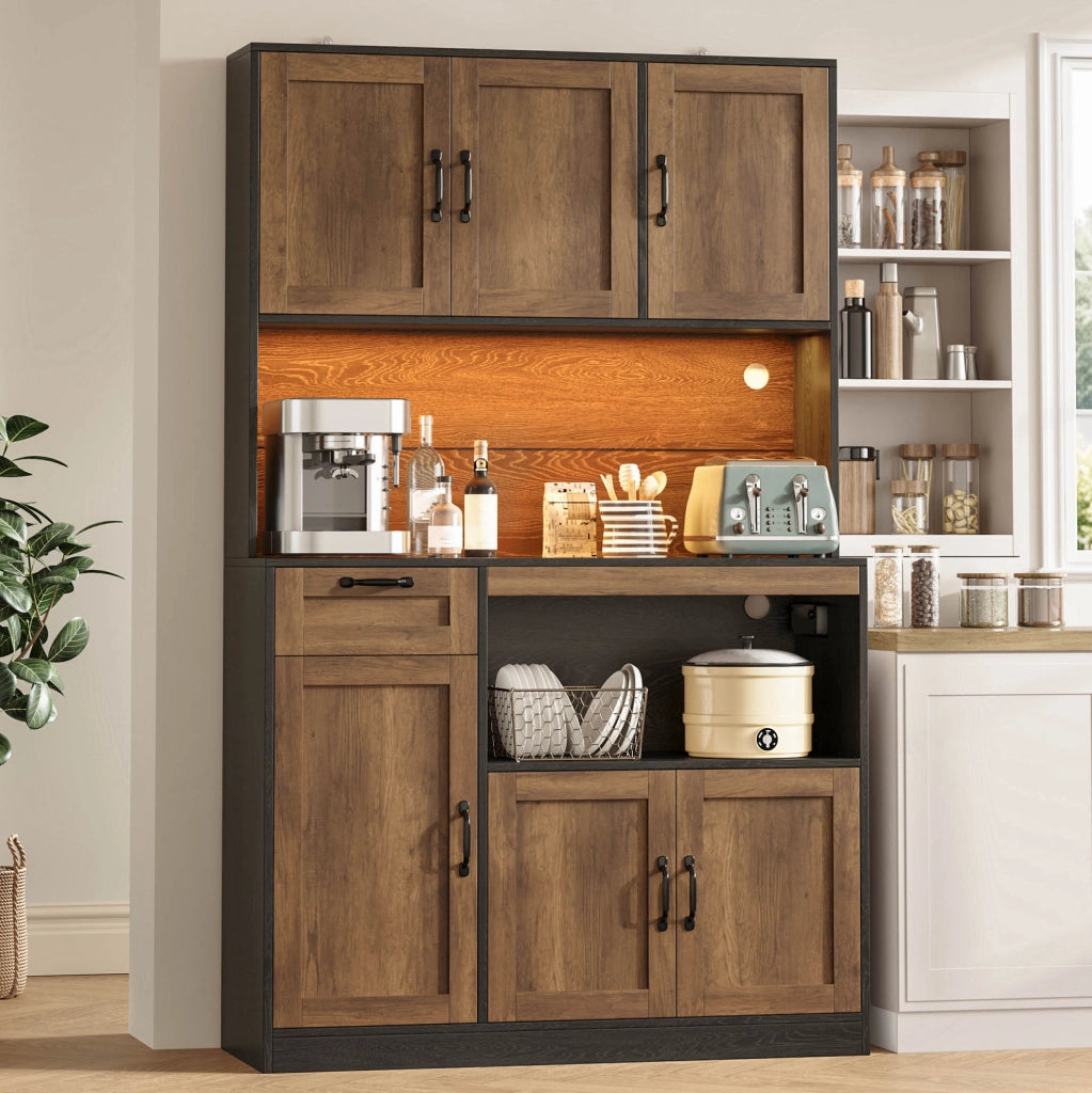 ARMADIO da cucina con LED RGB e prese 110x40x180 cm MDF Naturale/Nero