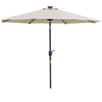 Ombrellone da Giardino Φ270 x 245Acm con Apertura a Manovella e Inclinabile, Luci LED e Pannello Solare, Crema Bianco