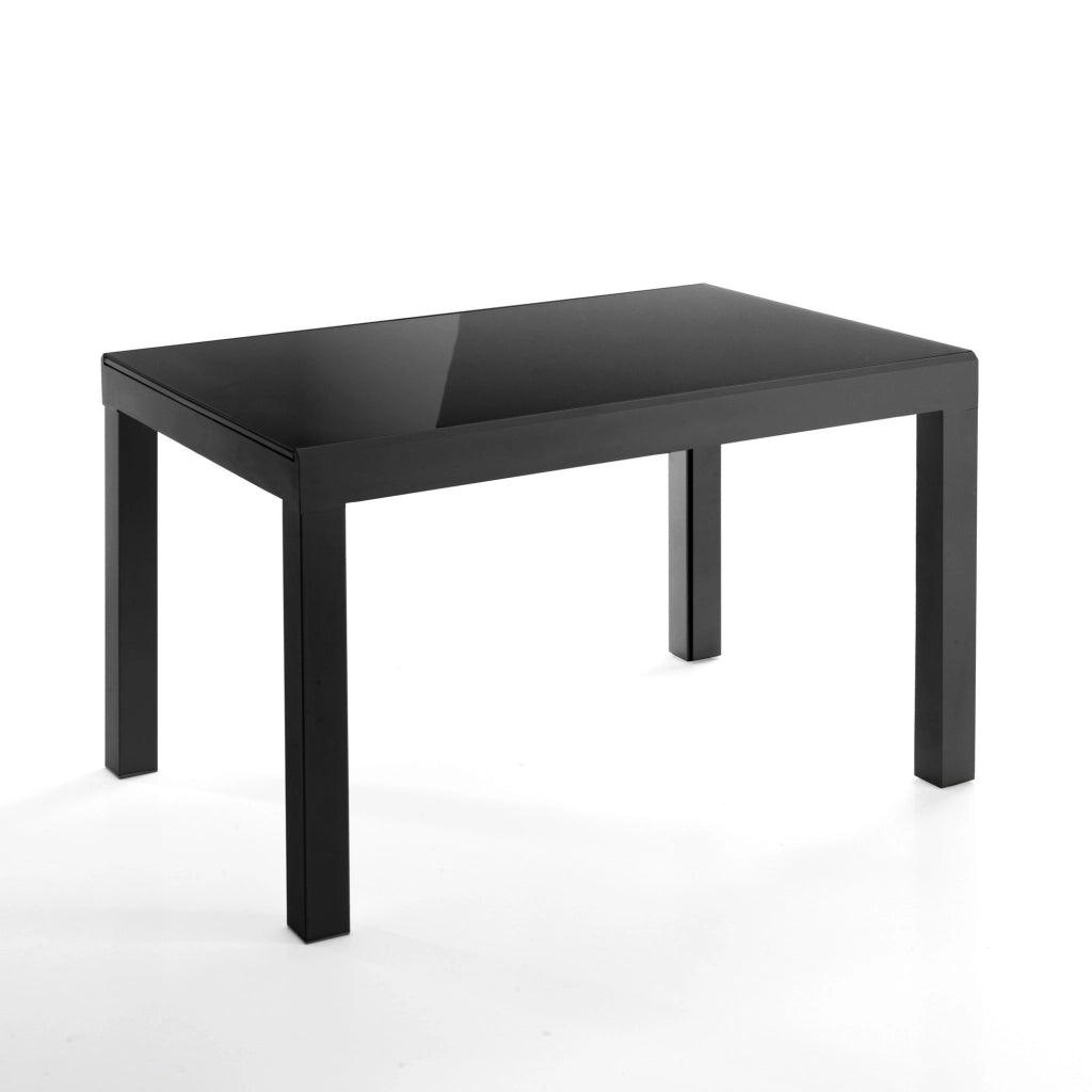 Tavolo allungabile in vetro temprato nero cm. H.75 x P.83 x L.120