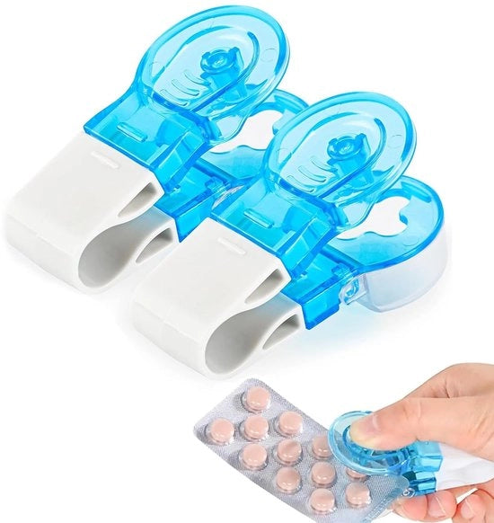 Dispensatore di farmaci portatile - Contenitore di farmaci - Cassa di archiviazione - Rimuovitore di farmaci senza contatto - Dispositivo igienico - Adatto per anziani - Dispensatore di farmaci