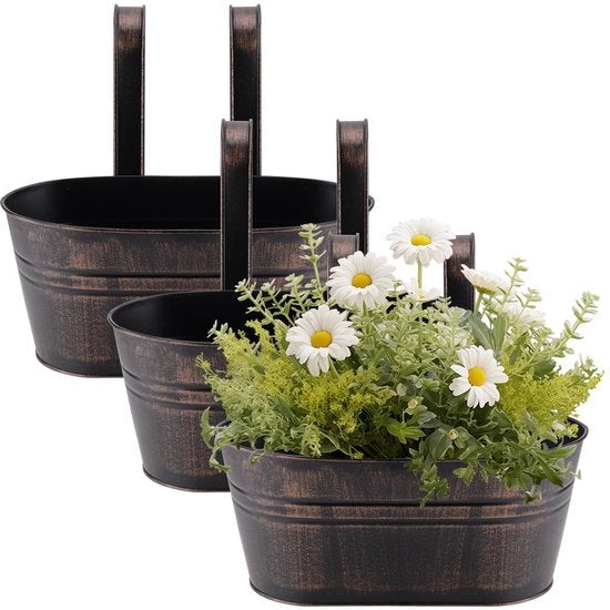 Set di 3 cesti in metallo per piante da appendere, cesti per piante da appendere, cesti per piante per balcone, cesti in metallo per piante da appendere con gancio per esterni, interni, decorazione per balcone, cancellata esterna