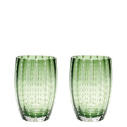 Zafferano Perle Bicchiere Verde inglese - Vetro Colorato Soffiato a Bocca, 32 cl, Lavorato a Mano - Set da 2 Tumblers Artigianali per Acqua o Cocktail