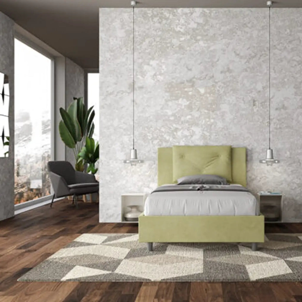 Letto una piazza e mezza con rete imbottito 120x200 microfibra tè verde Appia