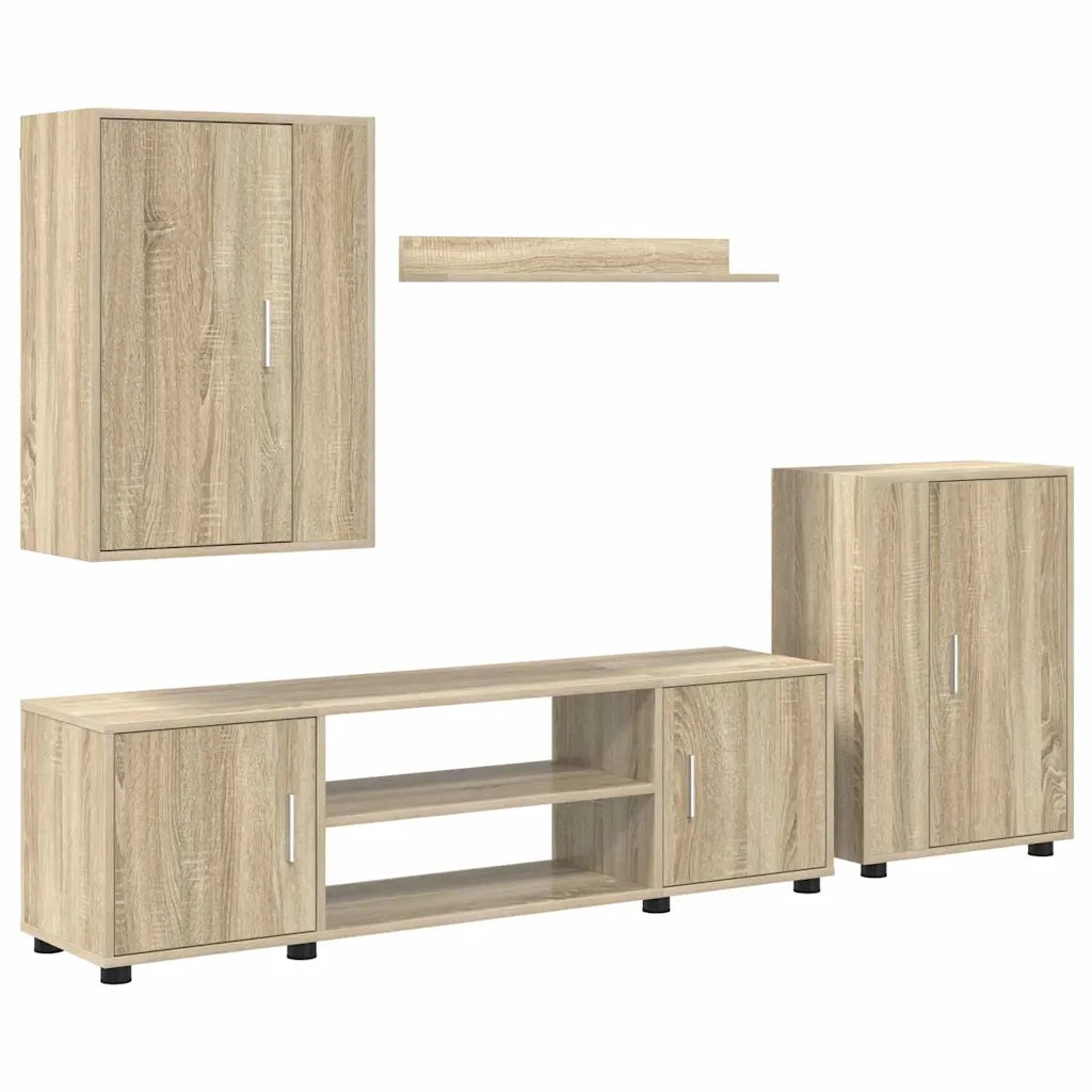Set mobile TV 4 pz-Set di 4 Credenza per TV Rovere Sonoma Legno multistrato