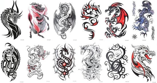 12 stampe di tattoo temporanee - adesivi acqua-resistenti per arte corporea finta a lunga durata per schiena braccio schouder per uomo donna.
