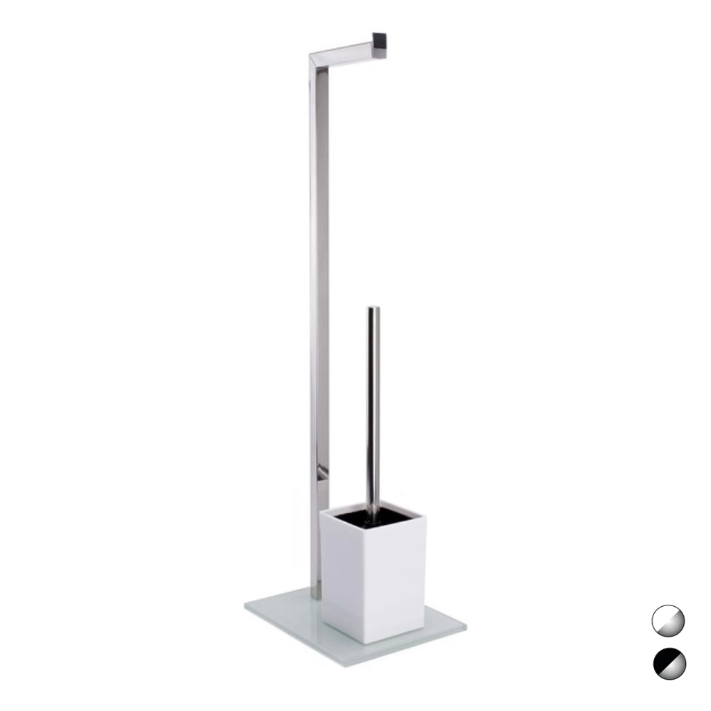 PIANTANA COLONNA ACCIAIO INOX PORTA SCOPINO BASE VETRO RETTANGOLARE- Acciaio Inox Vetro Bianco- SPIRE- pezzi 1
