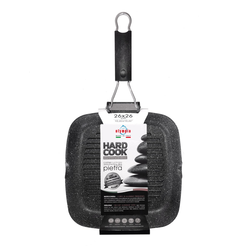 Bistecchiera Antiaderente 1 Manico 26x26 cm Olympia Hard Cook