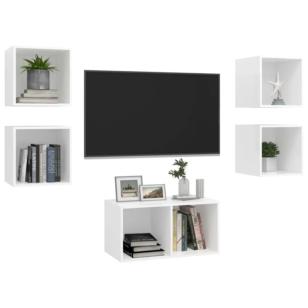 Set Mobili Porta TV 5 pz Bianco in Legno Multistrato cod mxl 59808
