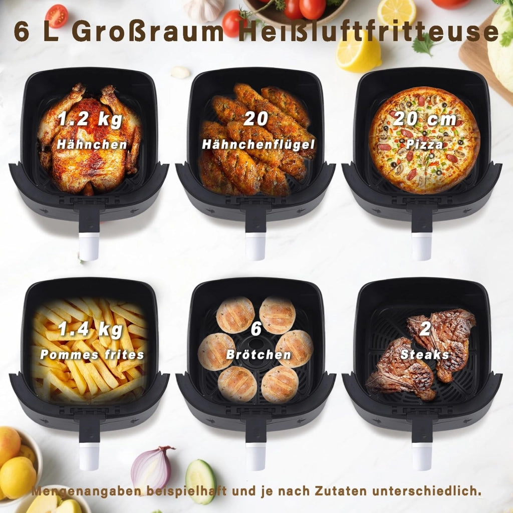 ZMH Friggitrice ad aria nera da 6 litri cestello singolo finestra di visualizzazione 7 programmi di cottura con timer