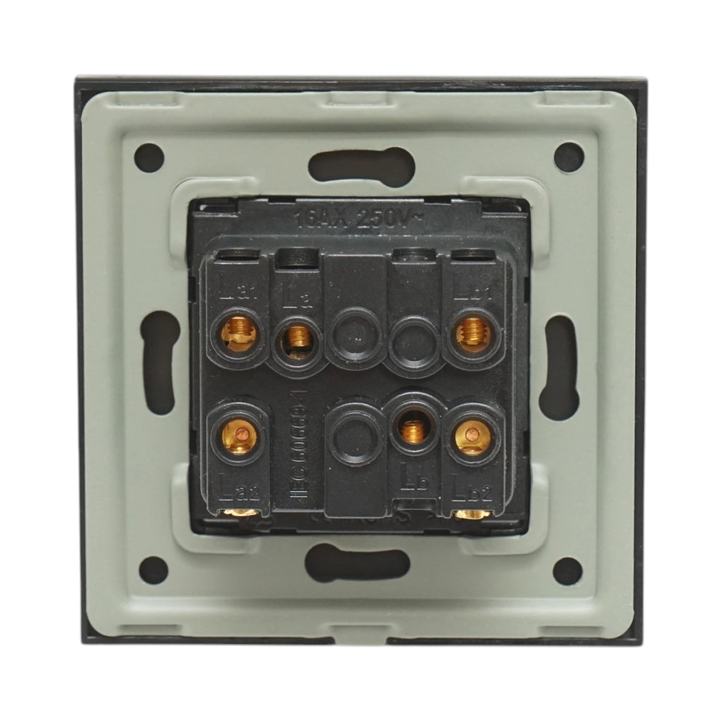 Interruttore a doppia testa, nero, da incasso, 220V, 16AX, spia luminosa, cornice in vetro 86x86x34mm