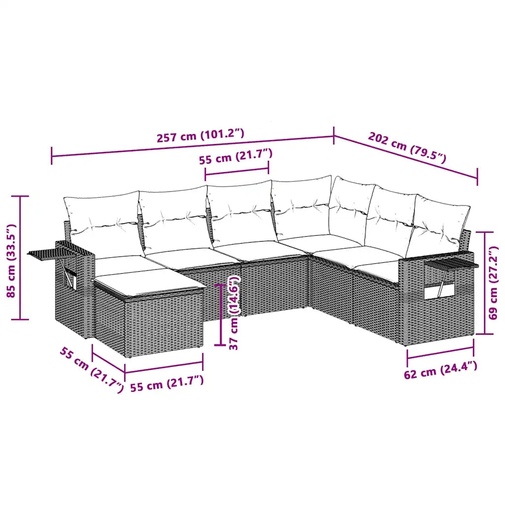 Set Divani da Giardino 7pz con Cuscini Grigio Chiaro Polyrattan
