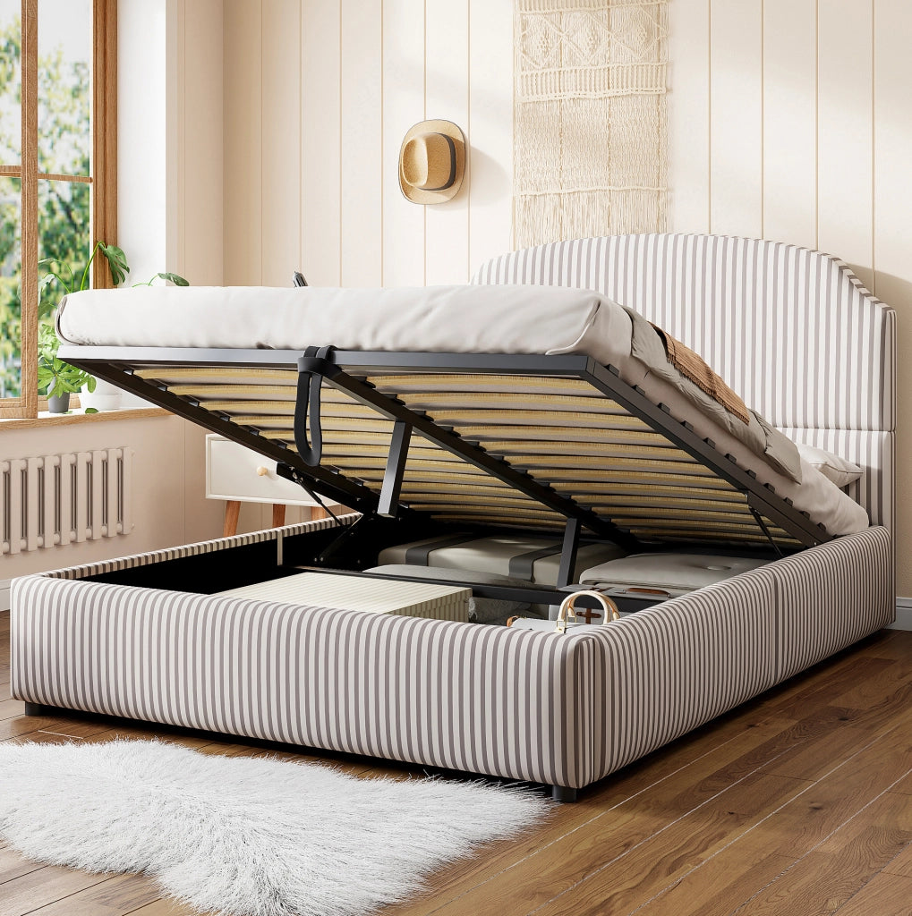 Letto imbottito 140x200 cm con contenitore e testiera ampia in tessuto