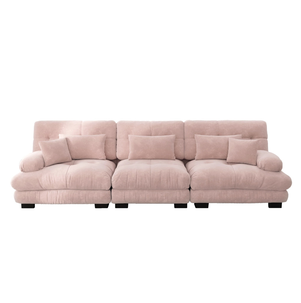 Divano modulare 3 posti con seduta profonda in chenille vintage rosa