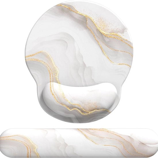 Tastiera con supporto al polso e supporto al polso, penna ottimale ergonomicità con gomma e supporto al palmo di mano in schiuma di densità variabile, tastiera con base antiscivolo in PU (set di marmo bianco)