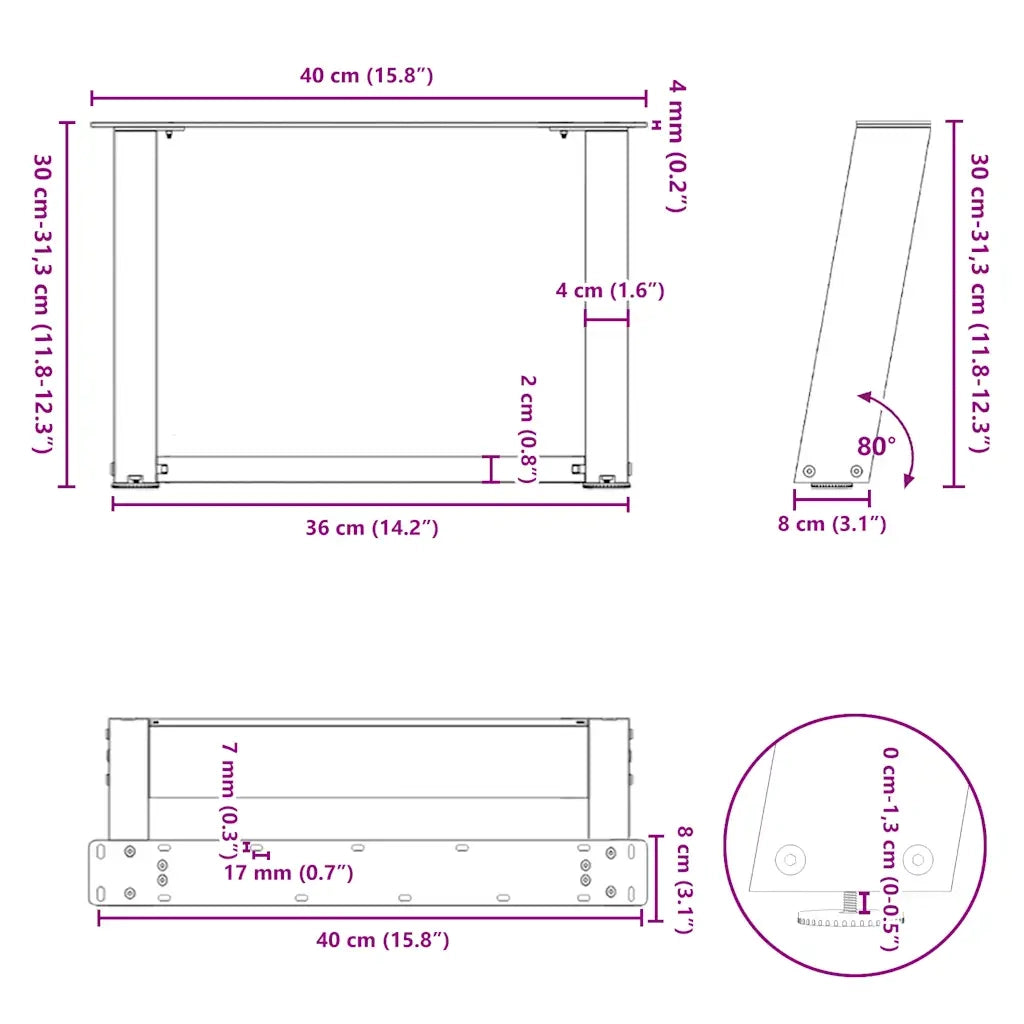 Gambe per Tavolino da CaffÃ¨ a Forma di U 2 pz Nere 40x(30-31) cm Acciaio