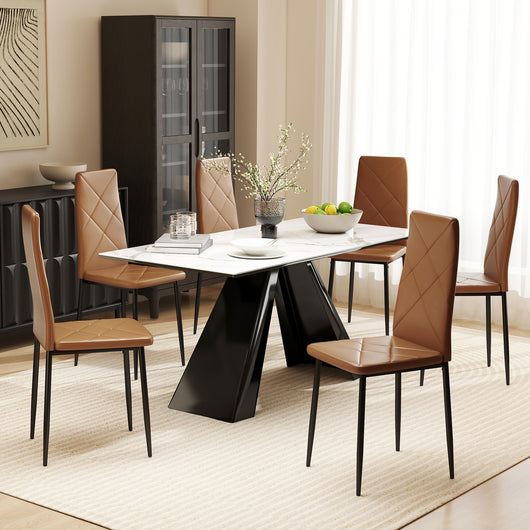 Set di 6 Sedie da Pranzo Moderne 41x50x97 cm con Schienale Alto in Finta Pelle e Acciaio Marrone