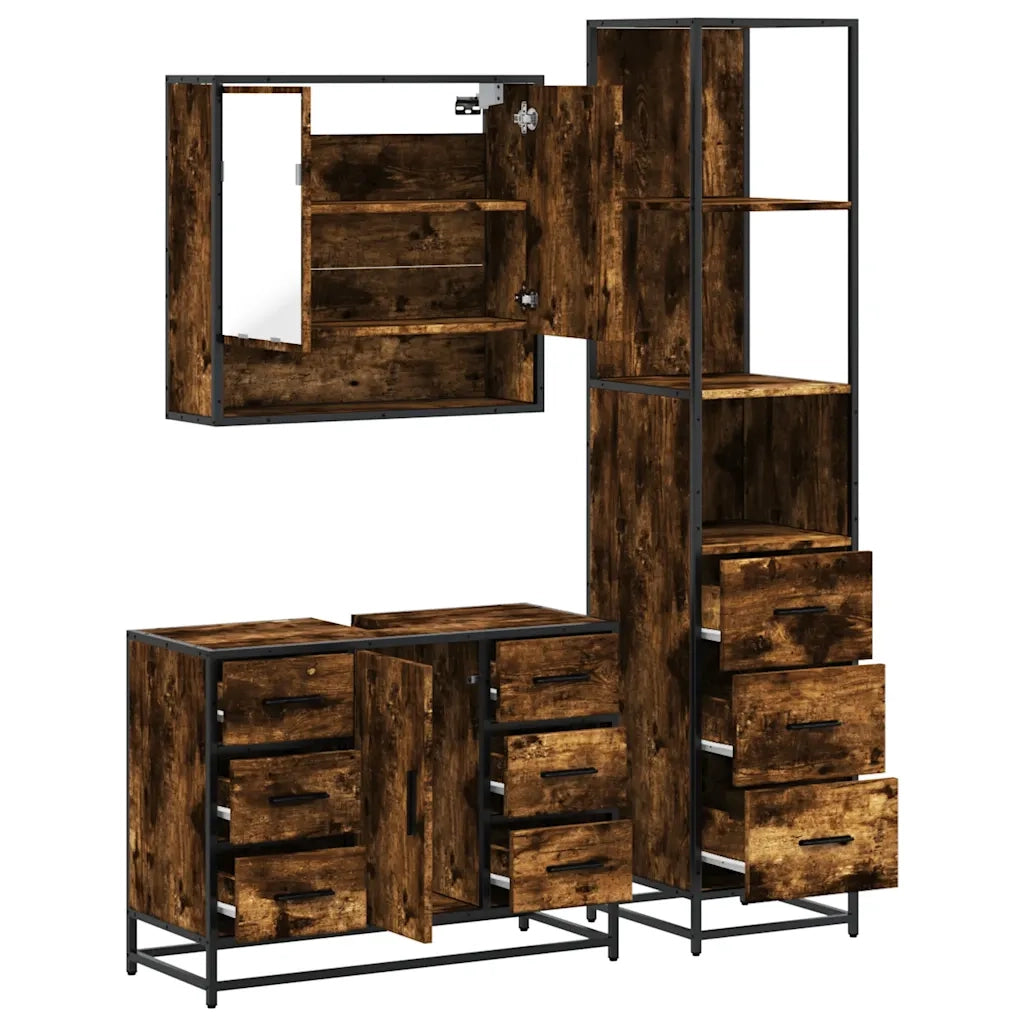 vidaXL Set Mobili da Bagno 3 pz Rovere Fumo in Legno Multistrato