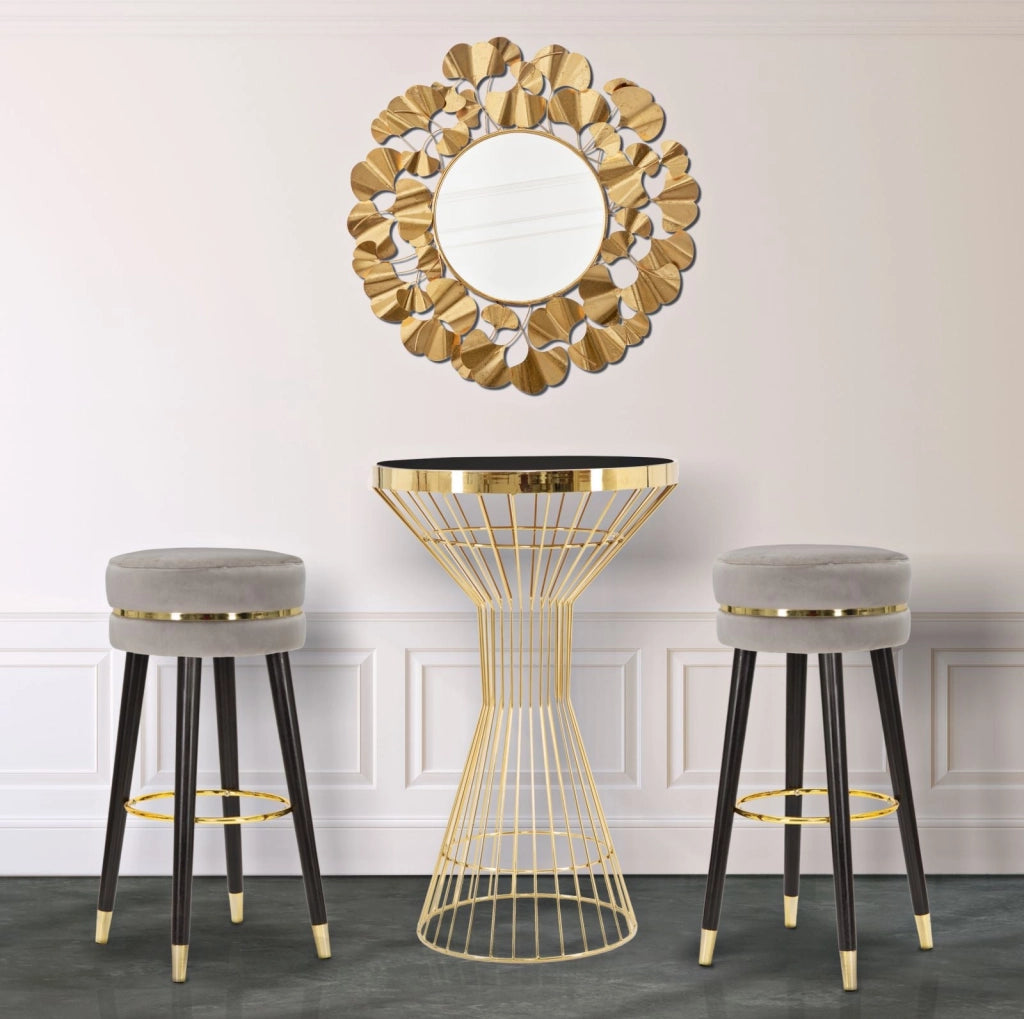 Sgabello Bar Paris Ø35x74 cm in Legno e Tessuto Vellutato Grigio