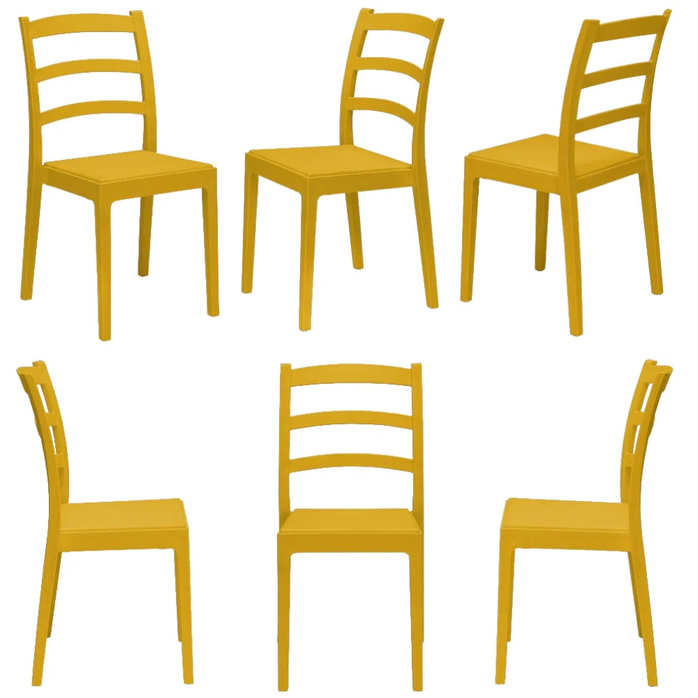 Set 6 Sedie in polipropilene REA, MADE IN ITALY, impilabile, resistente ai raggi UV, design classico, ideale per sala da pranzo, cucina, sala d’attesa, bar, ristoranti o giardino, colore Senape