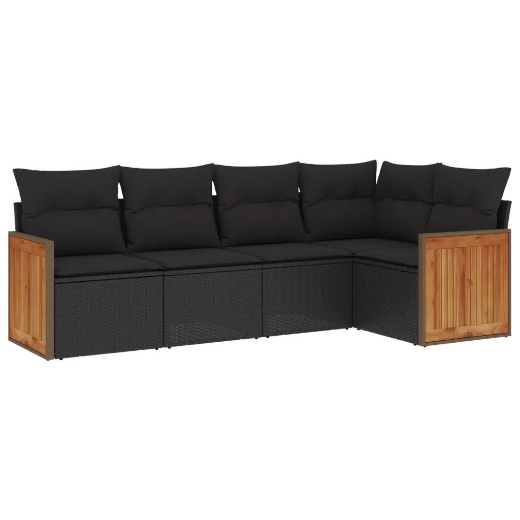 Set Divani da Giardino 5 pz con Cuscini in Polyrattan Nero 3227623