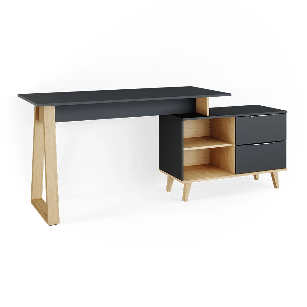 Vicco Scrivania Antracite 138 x 60 cm con cassetti, XL