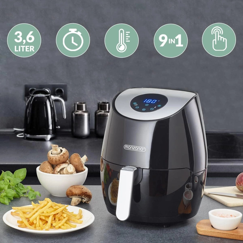 Friggitrice ad Aria Calda Airfryer 3,6 L Senza Olio 6 Programmi 1500 W Display Touch Nero