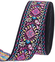 Tessuto a maglia a mano con fiori etnici in stile boho - 9,1 m - 4 cm di larghezza