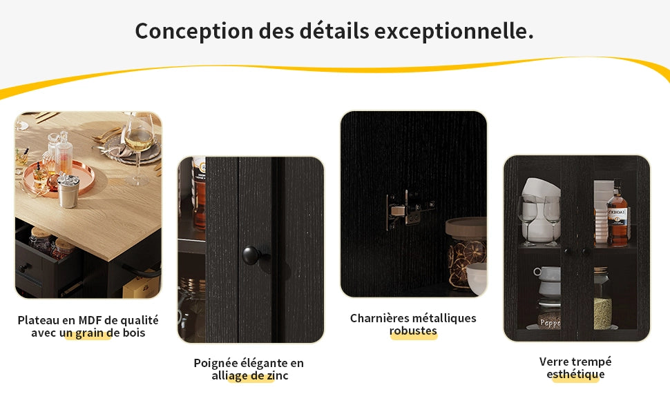Isola Cucina con Ripiani e Vetro Temperato ¨C Xylo ¨C Nero, Effetto Legno
