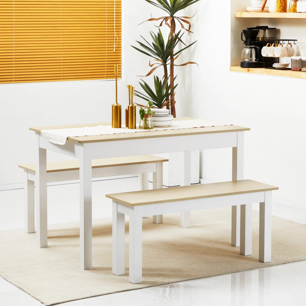 Tavolo da pranzo allungabile con 2 panche ¨C Minimal ¨C Legno effetto rovere 120x80x75 cm