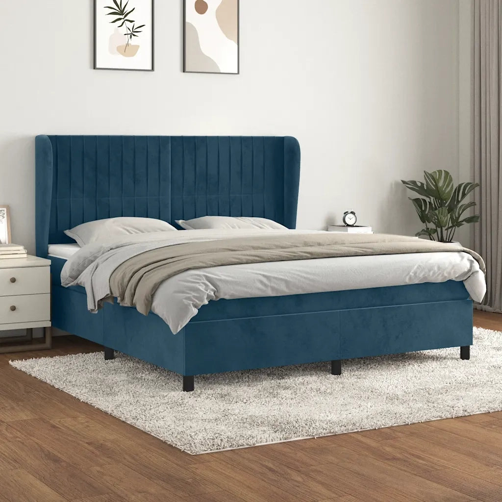Giroletto a Molle con Materasso Blu Scuro 180x200 cm in Velluto 3129349