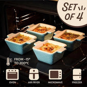 Set di piatti per forno ceramici mini da 4 - Stivellabile - Resistente a graffi e tagli - Adatto per forno e air fryer - Resistenti al lavaggio a 90°C - Blu