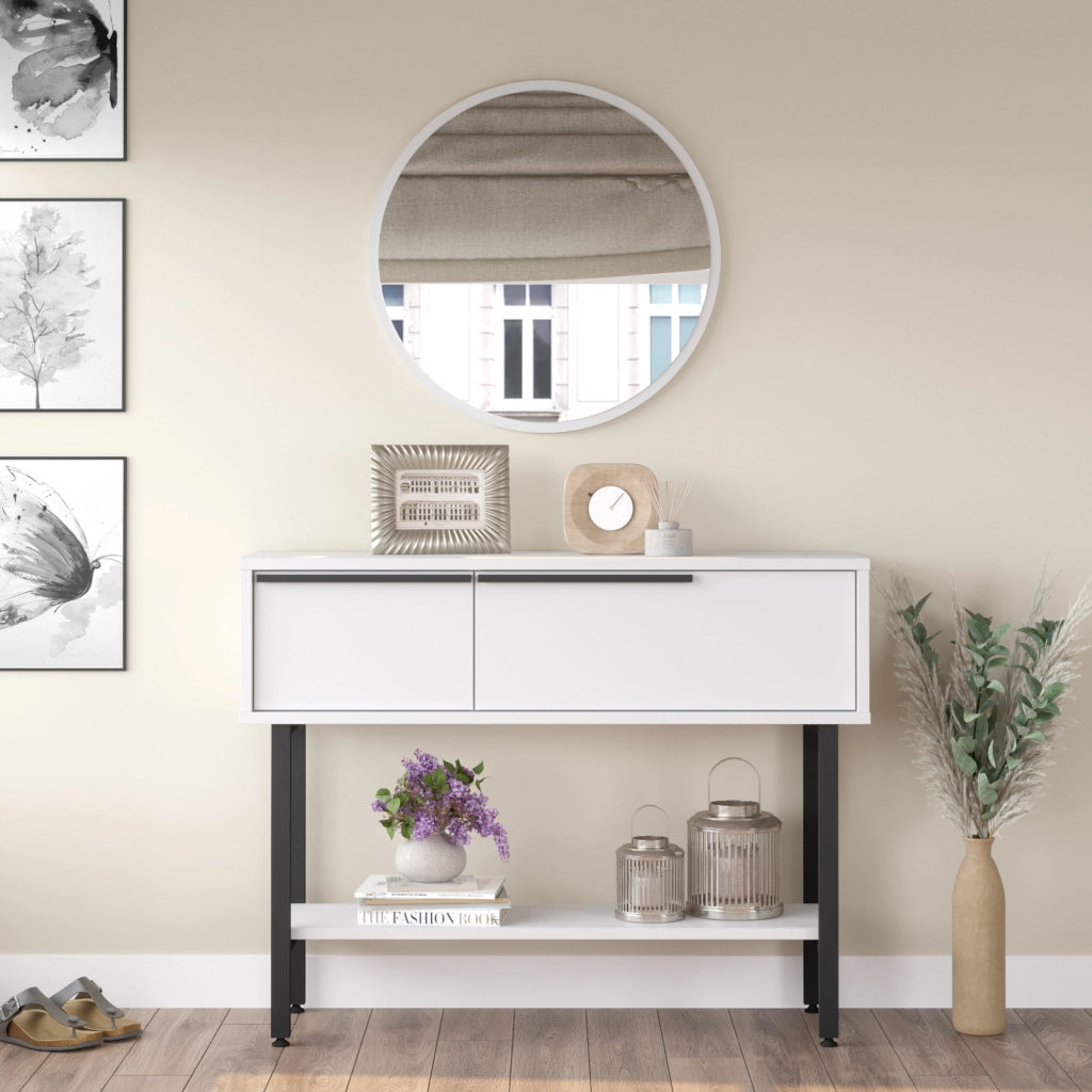 Tavolo Consolle Vesanto con Scomparti Chiusi 100 x 30 x 76 cm - Bianco / Nero [en.casa]