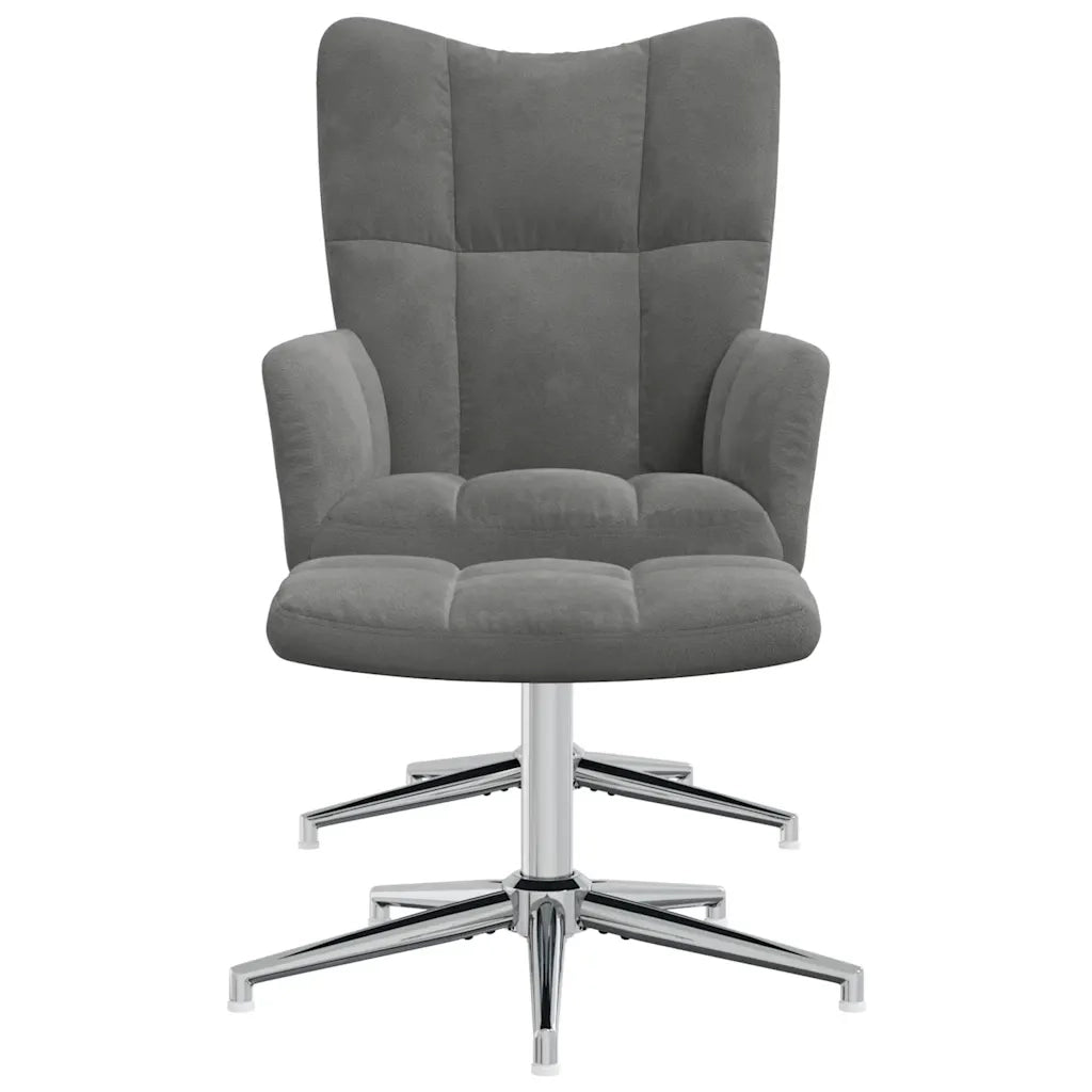 Sedia Relax con Poggiapiedi Grigio Scuro in Velluto 328129