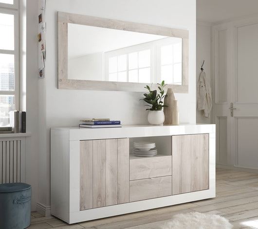 Mobile Buffet 2 Ante 2 Cassetti 184x42x86 cm in Legno TFT Lipari Bianco e Pino