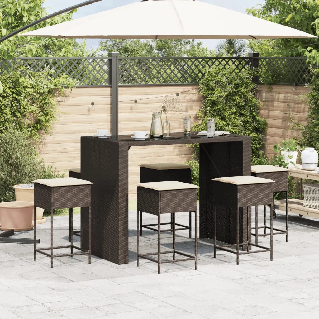 vidaXL Set Bar da Giardino 7 pz con Cuscini in Polyrattan Marrone