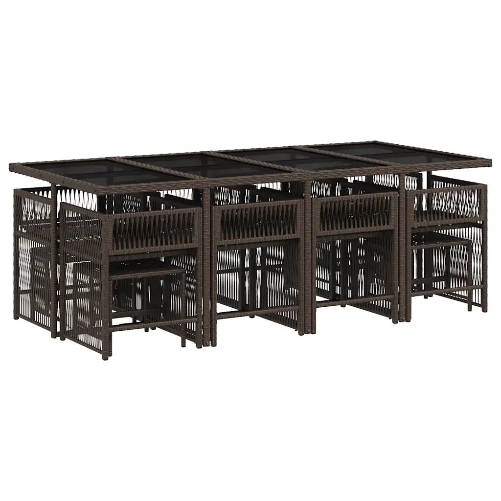 Set da Pranzo da Giardino 13pz con Cuscini Marrone Polyrattan 3211701