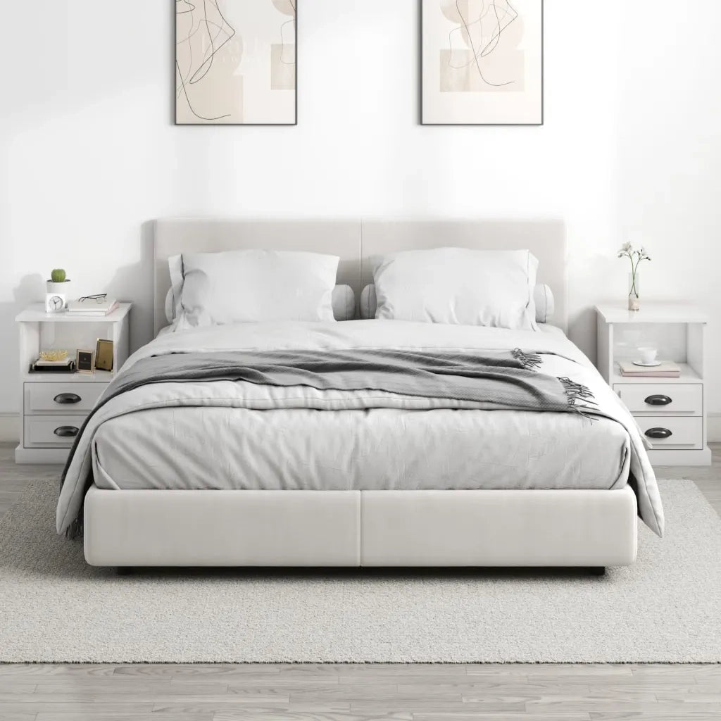 Set di 2 Comodini | Armadio da Notte | Mobiletto da notte Bianco Lucido 43x36x60 cm