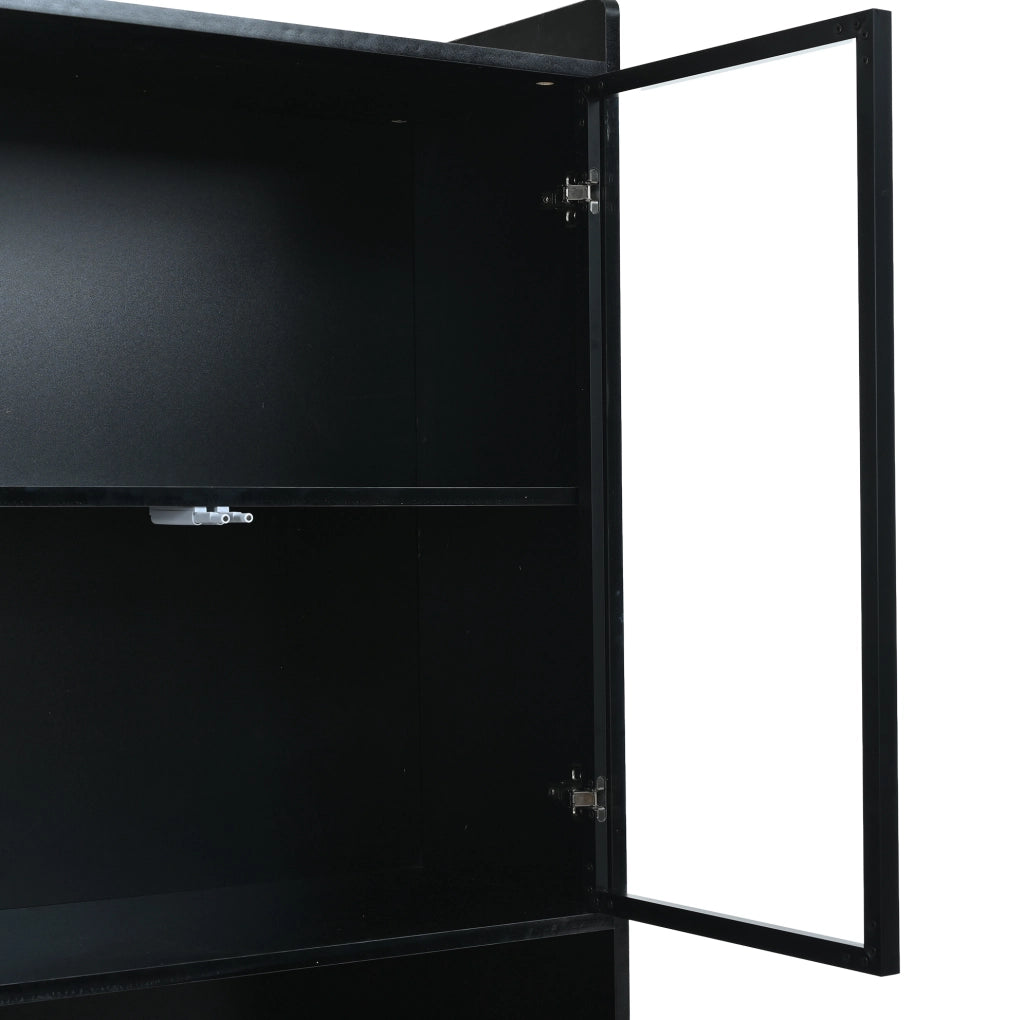 Vetrina alta con LED Bluetooth; 4 ante e ripiani regolabili; 80x35x200 cm; nera