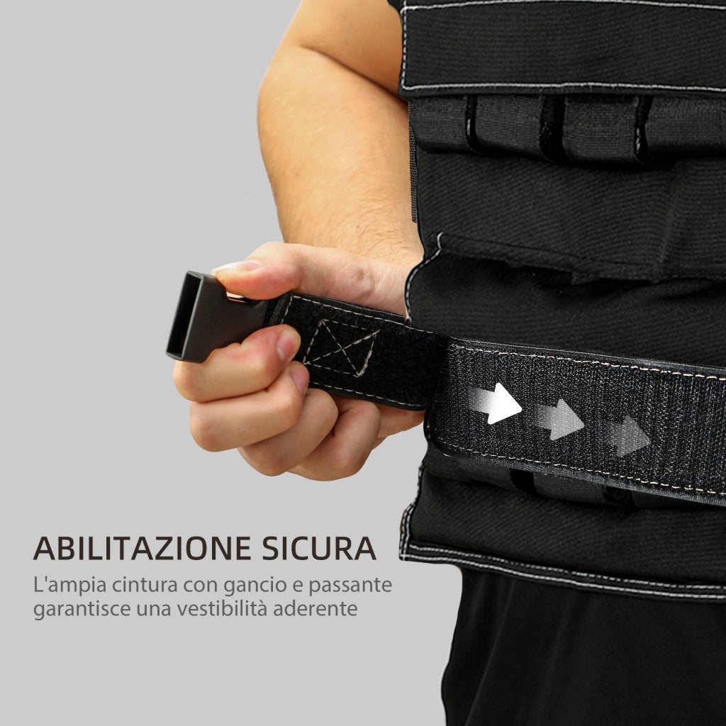 Gilet Zavorrato da 20kg Regolabile 50x40 cm con Strisce Catarifrangenti Nero