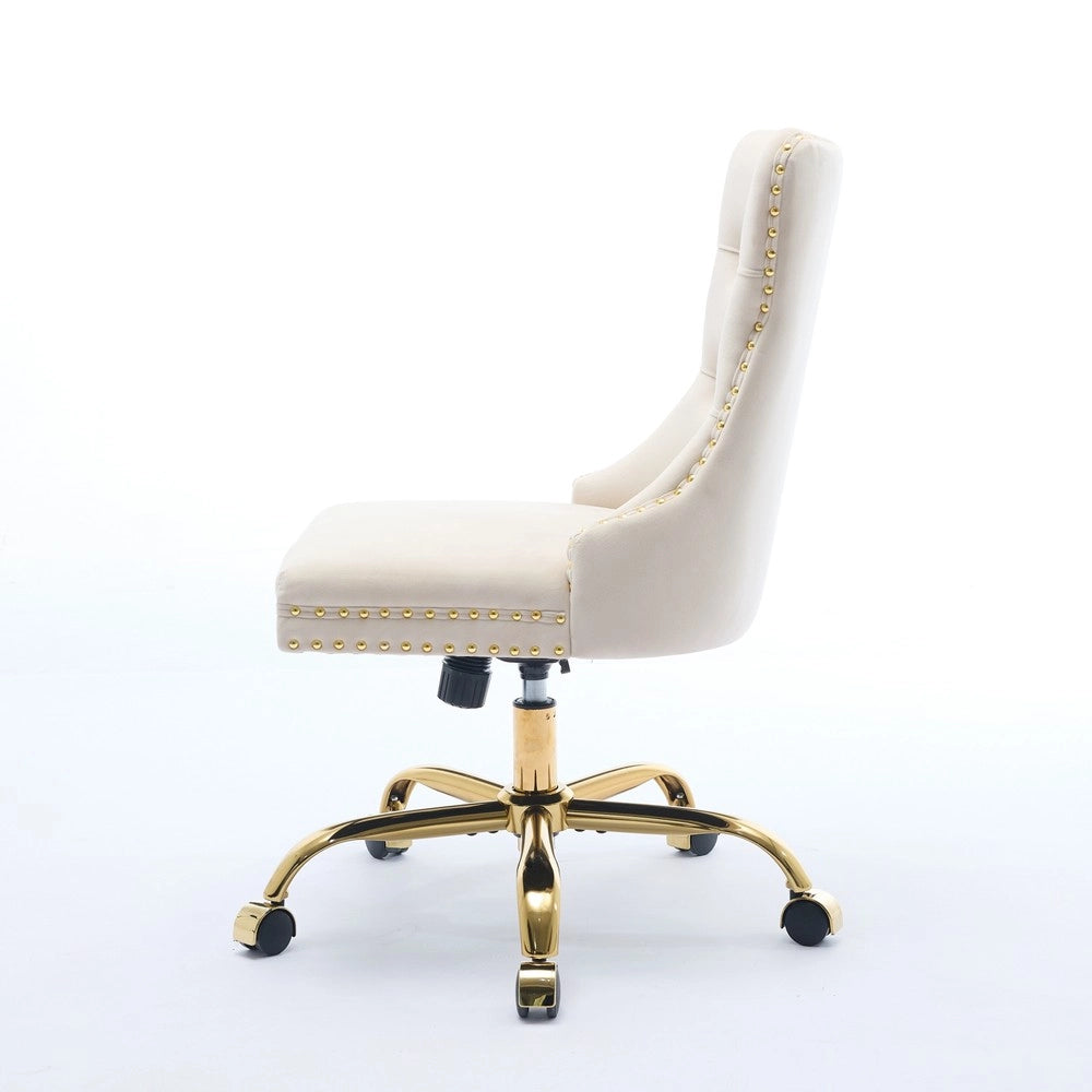 Sedia da Ufficio Velluto Trapuntata ¨C Xylo ¨C Beige, Base Metallo Dorato, Girevole