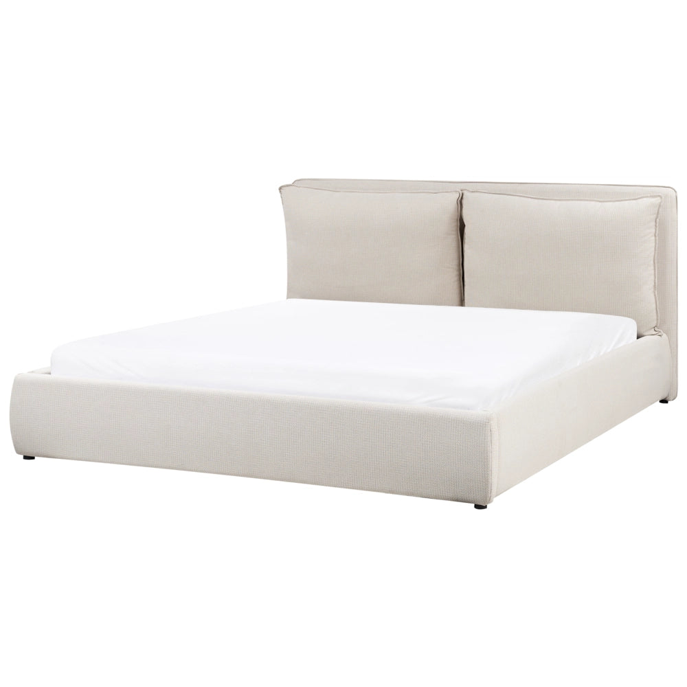 Letto matrimoniale in tessuto beige chiaro con contenitore 180 x 200 cm camera da letto moderna