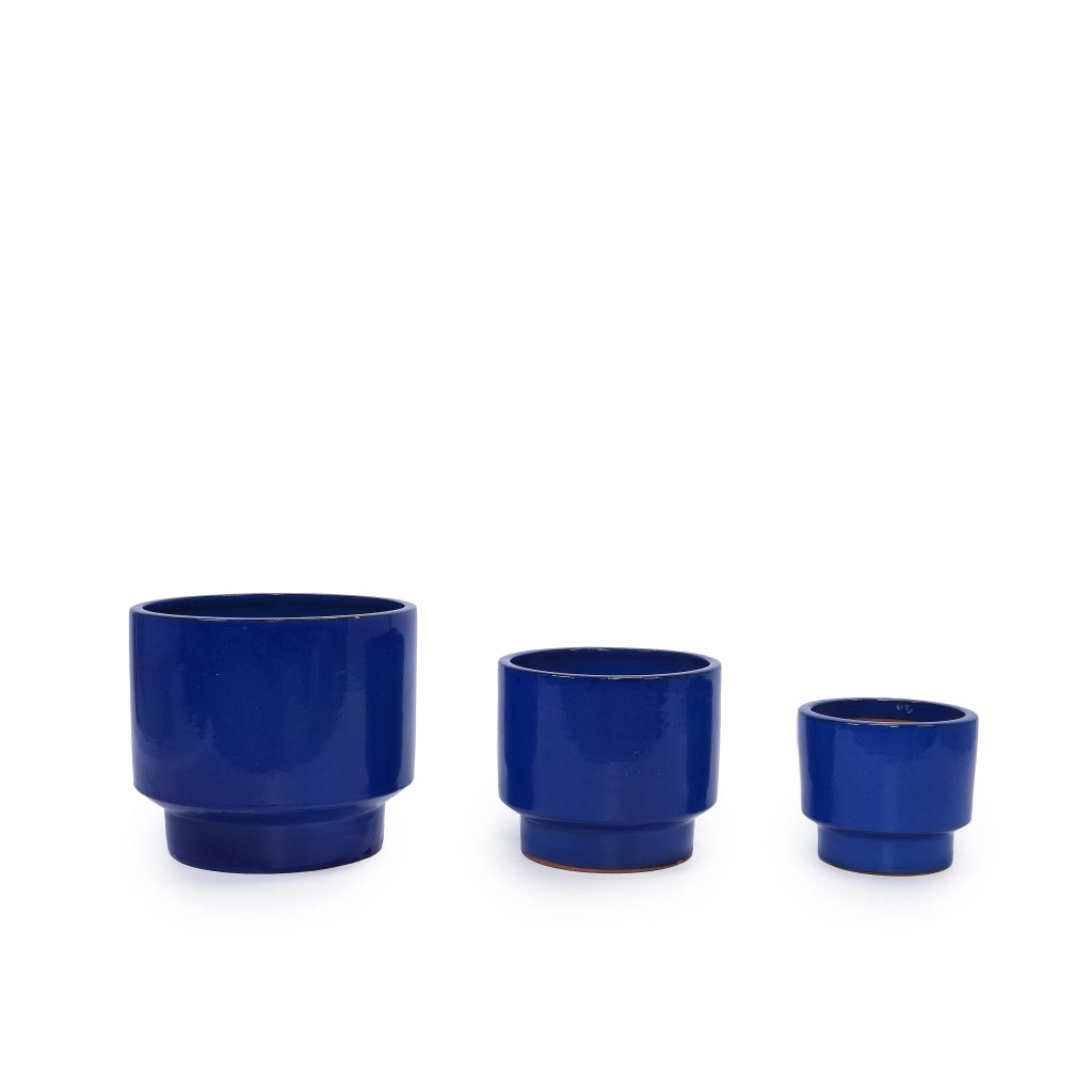 Vaso da fiori in ceramica blu verde lucida, per interno ed esterno, con foro di drenaggio