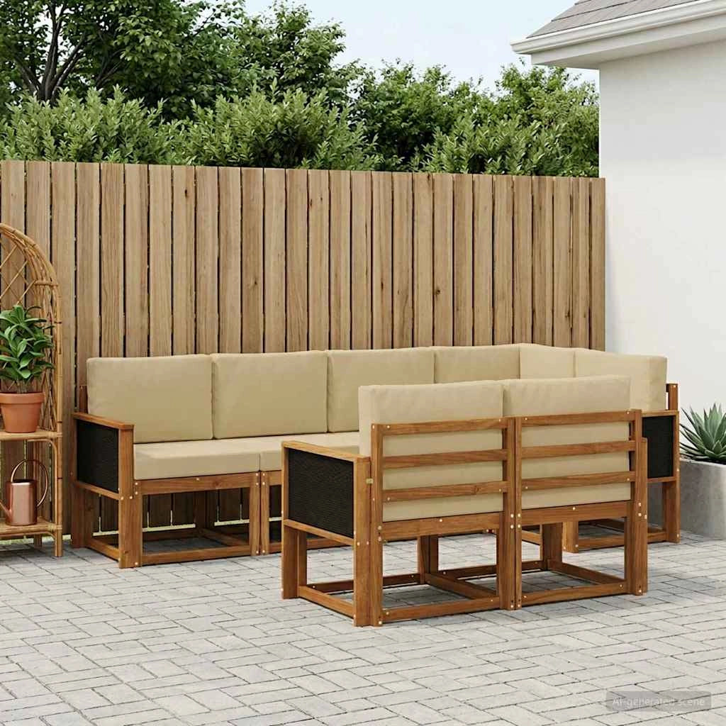 Set di divani da esterno 7 pz Naturale e Beige Poliestere 3385284