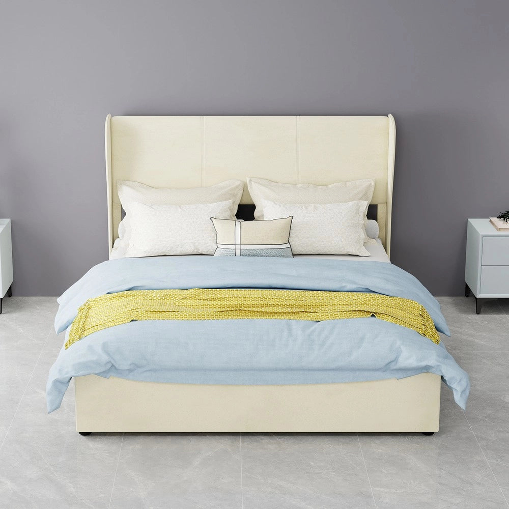 Letto Contenitore Imbottito con Testiera ¨C MINIMAL ¨C Beige 140x200 con Materasso