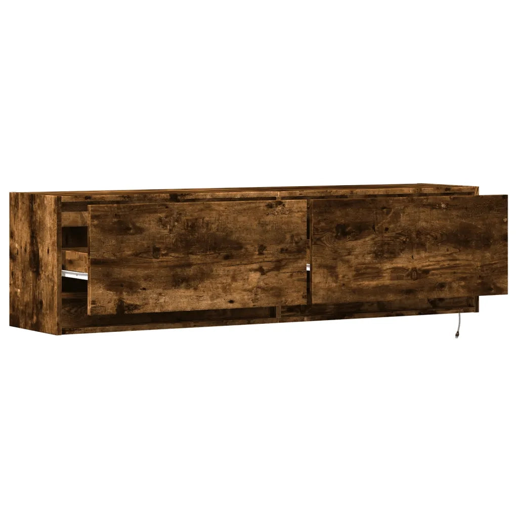 Mobile TV a Parete con Luci LED Rovere Fumo 140x31x38 cm 852373