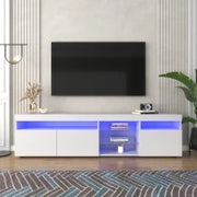 obile porta TV Moderno con 3 pannelli di porta e 3 ripiani interni, Illuminazione a LED Variabile, Bianco