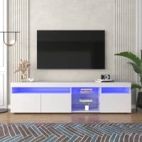 obile porta TV Moderno con 3 pannelli di porta e 3 ripiani interni, Illuminazione a LED Variabile, Bianco